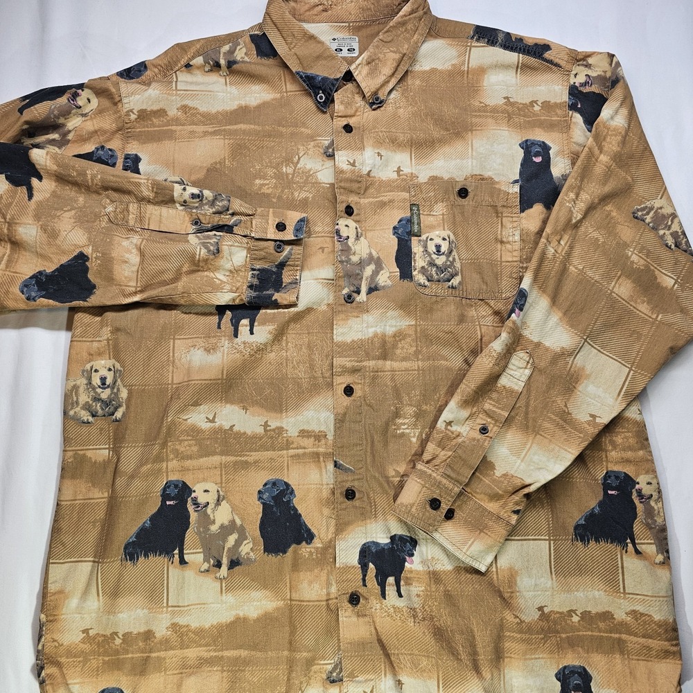 Columbia PHG Men's XL Dog Print Button Down Shirt 100% Cotton Hunting Fishing
